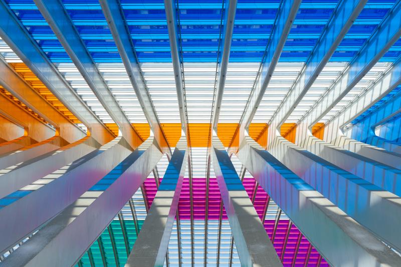 Colorful Guillemins train station. Liege, Belgium, 2024.