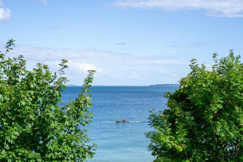 Kayak in between trees in the Oresund sea. Humlebaek, Denmark, 2025.